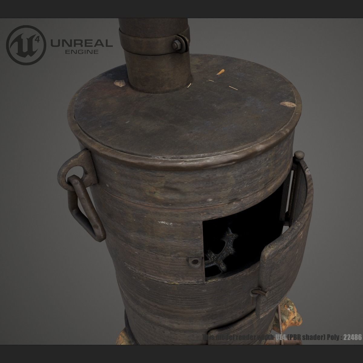Firewood Stove Low-poly 3D model_7