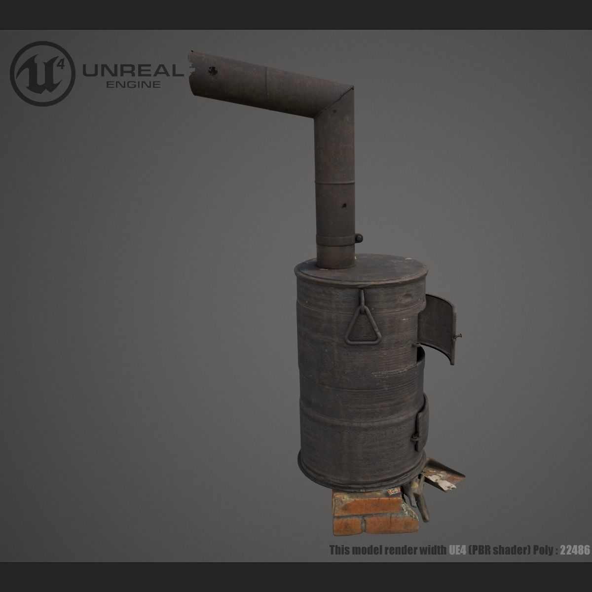 Firewood Stove Low-poly 3D model_2