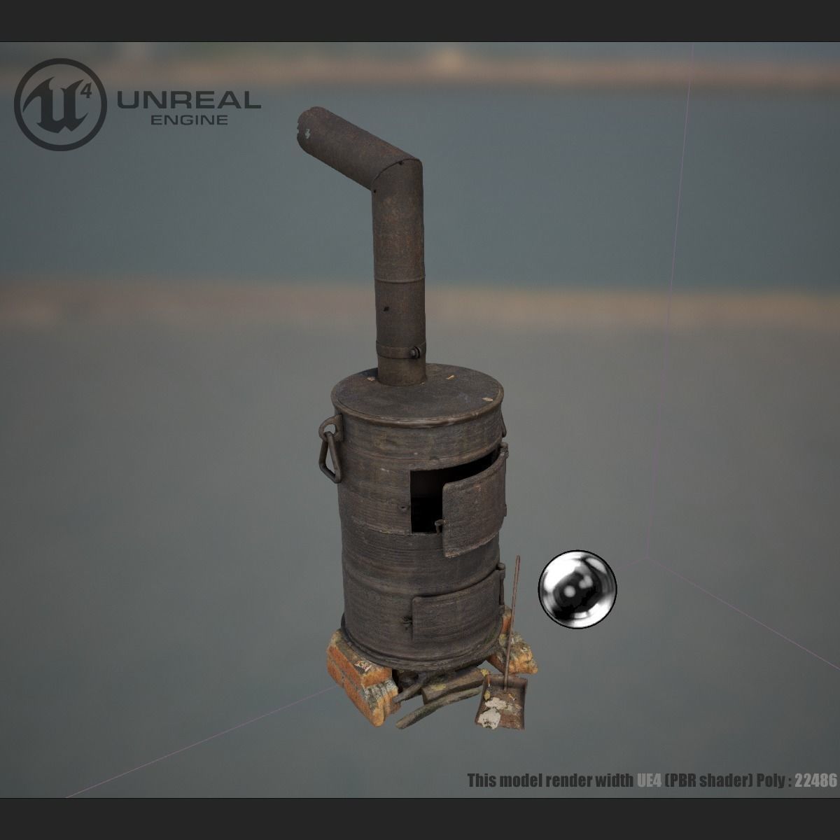Firewood Stove Low-poly 3D model_13