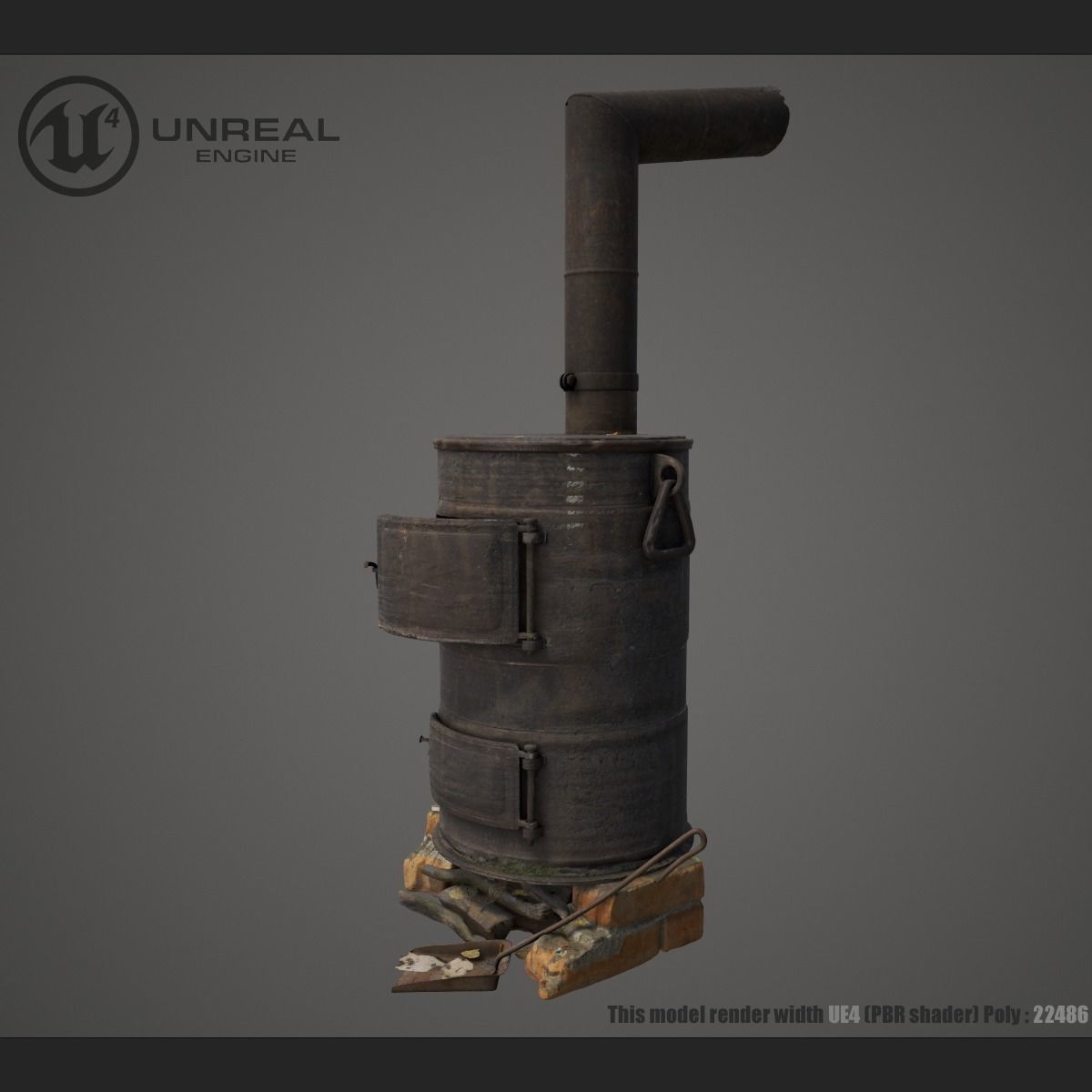 Firewood Stove Low-poly 3D model_6