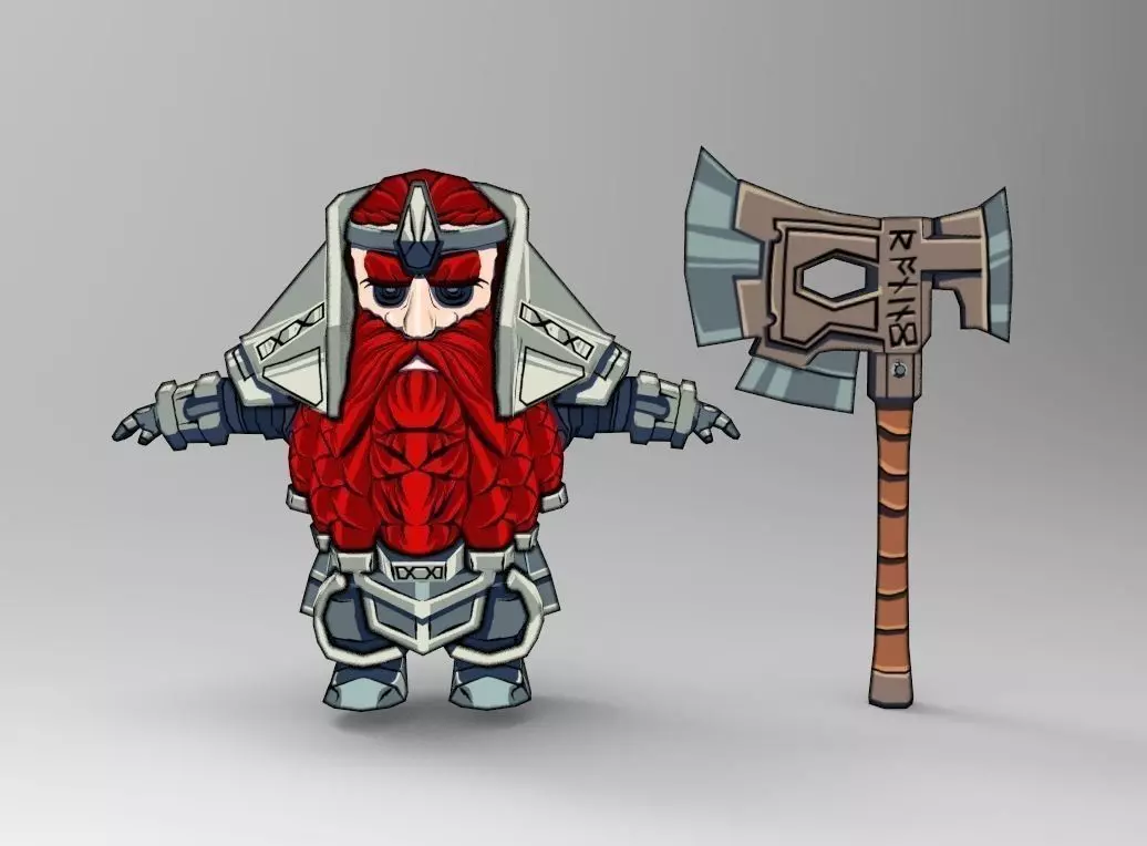 Dwarf fighter Low-poly 3D model_0