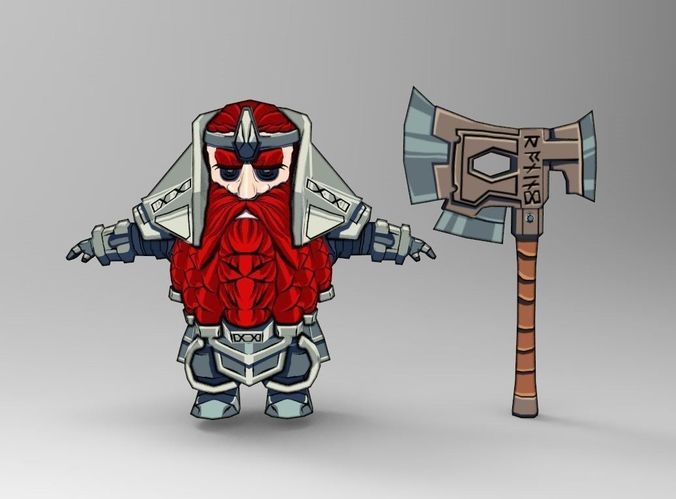 Dwarf fighter Low-poly 3D model