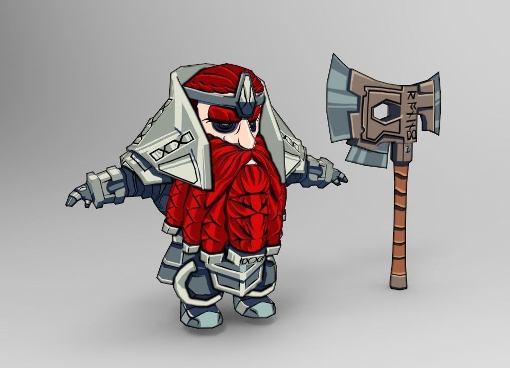 Dwarf fighter Low-poly 3D model_1