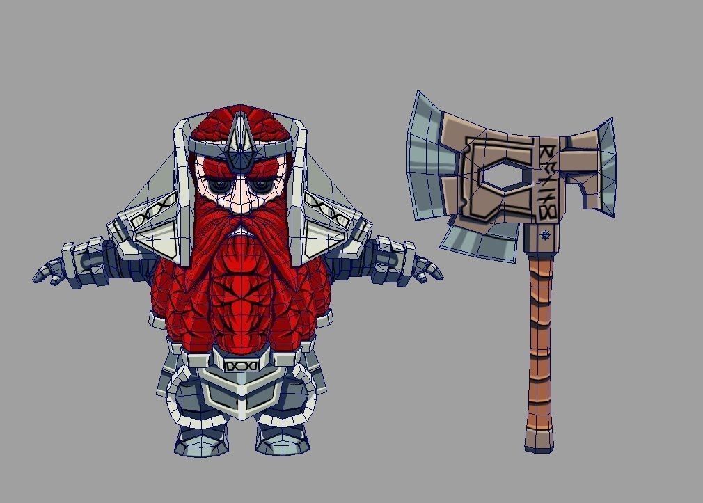 Dwarf fighter Low-poly 3D model_4