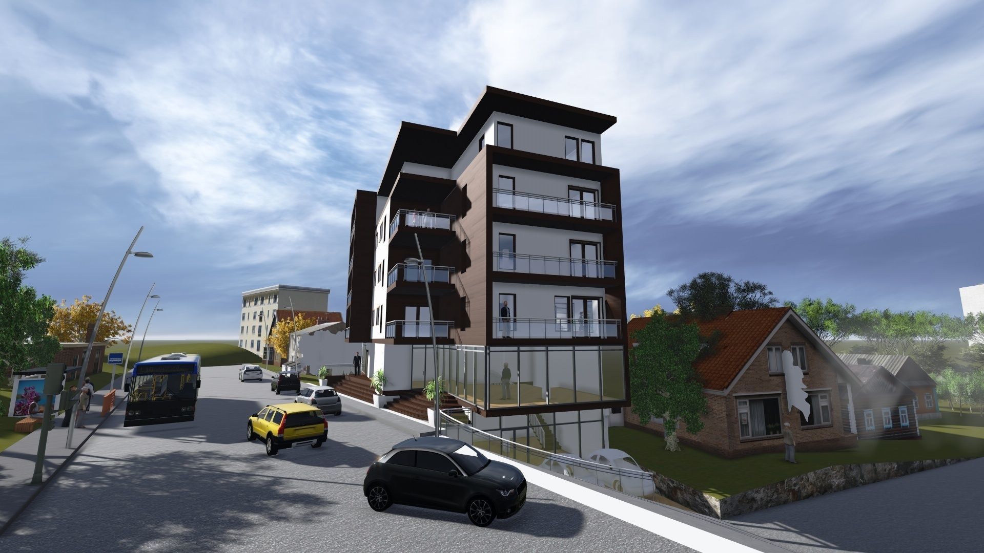 Modern commercial appartment building Free 3D model_1