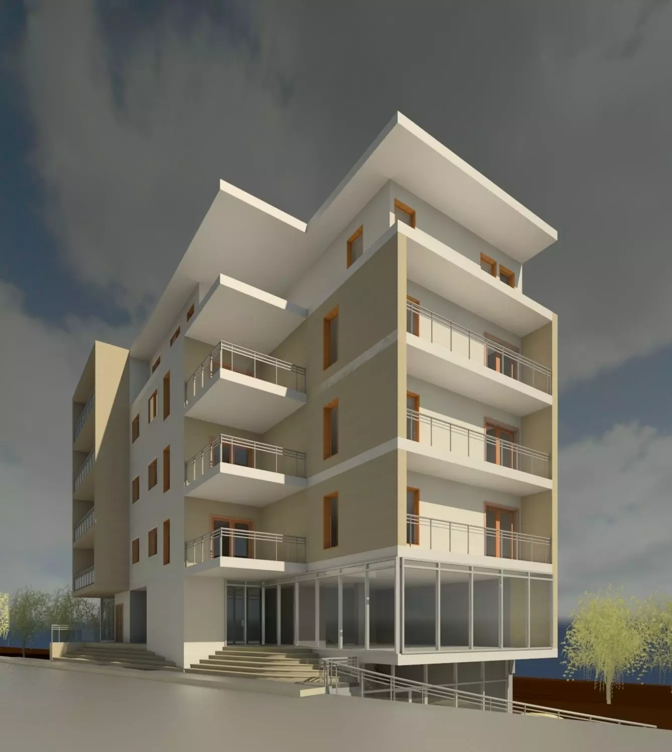 Modern commercial appartment building Free 3D model_0