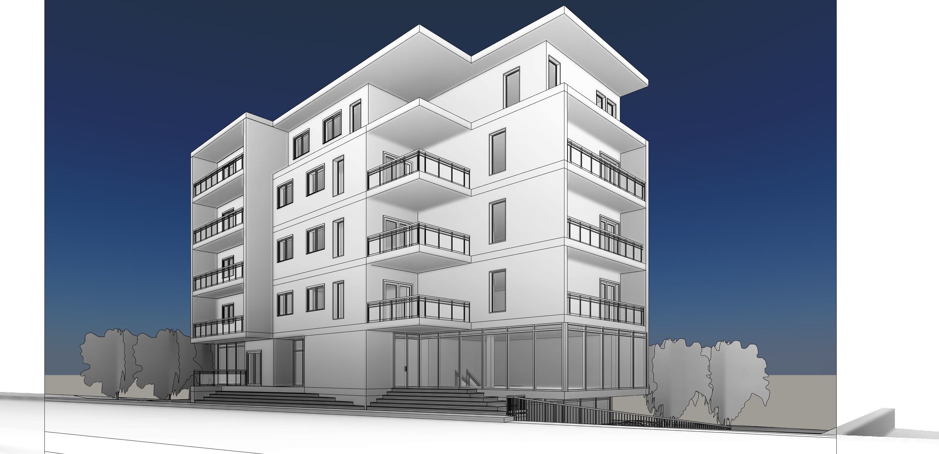 Modern commercial appartment building Free 3D model_2