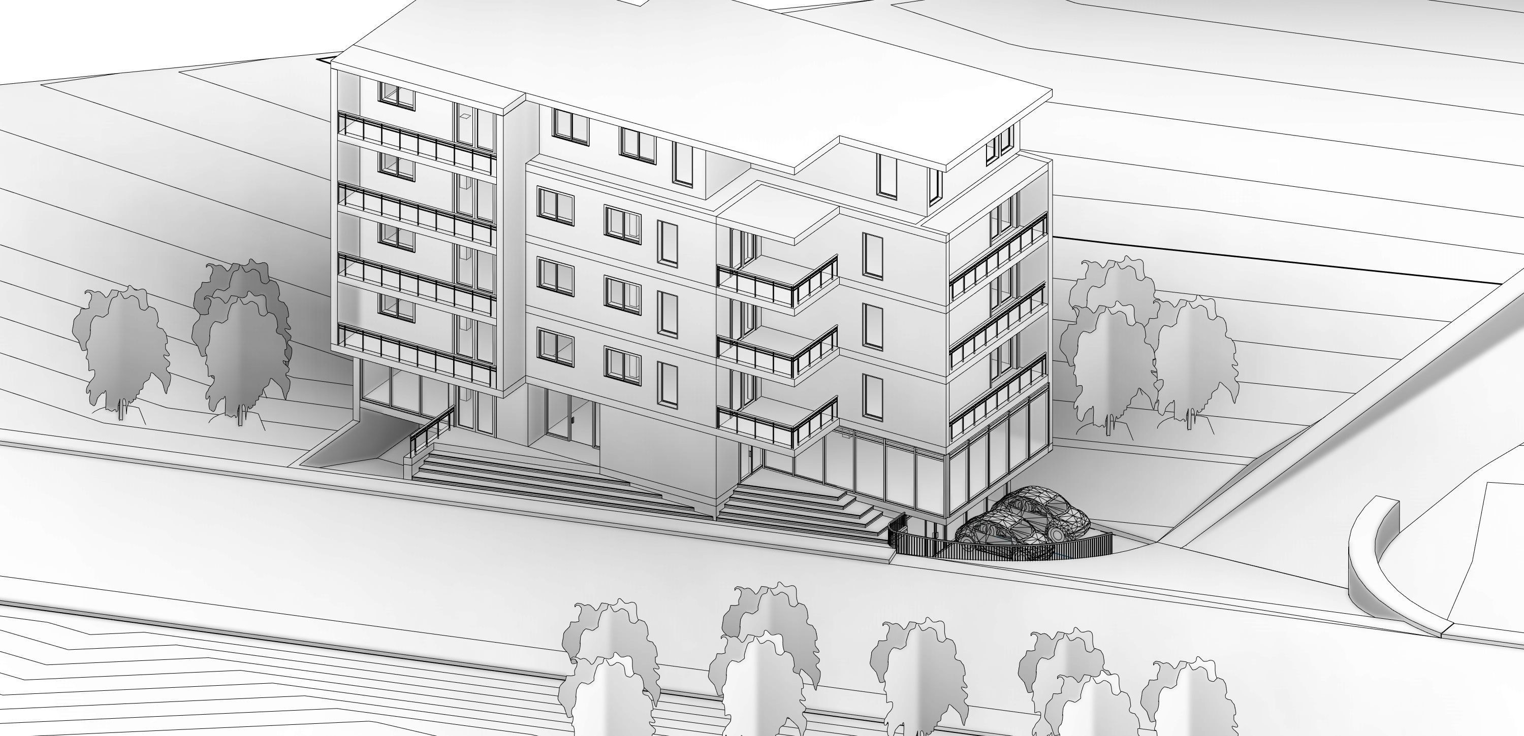 Modern commercial appartment building Free 3D model_3