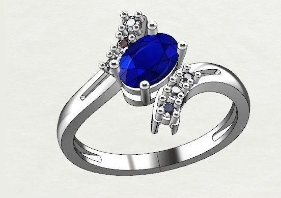 ring with blue sapphire and diamonds 3D print model_1