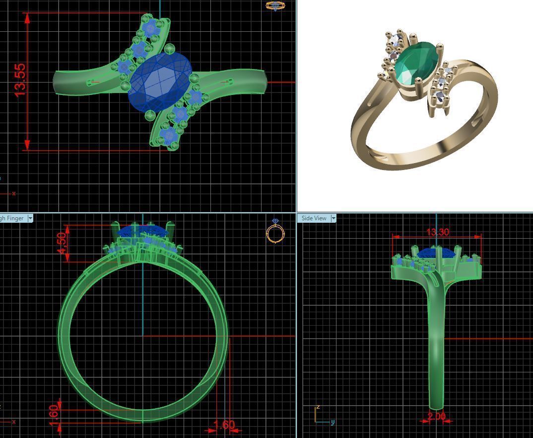 ring with blue sapphire and diamonds 3D print model_8