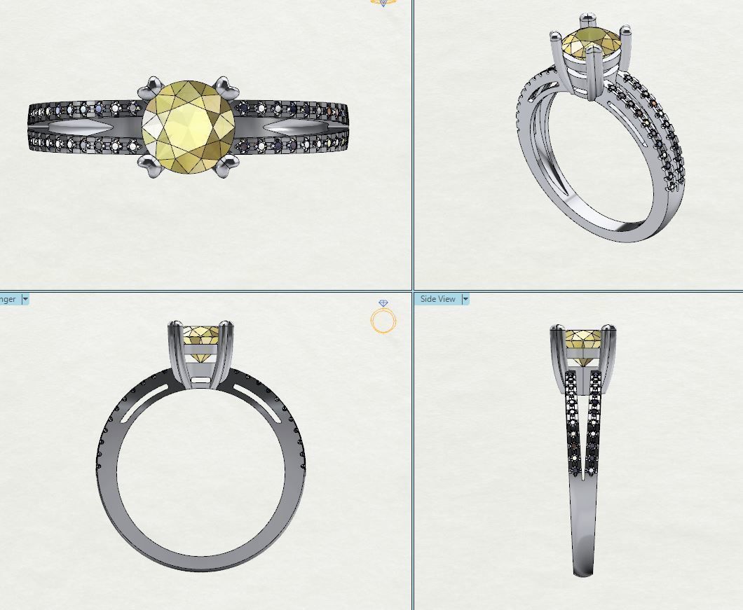 ring with blue round sapphire and diamonds 3D print model_4