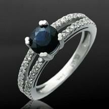 ring with blue round sapphire and diamonds 3D print model