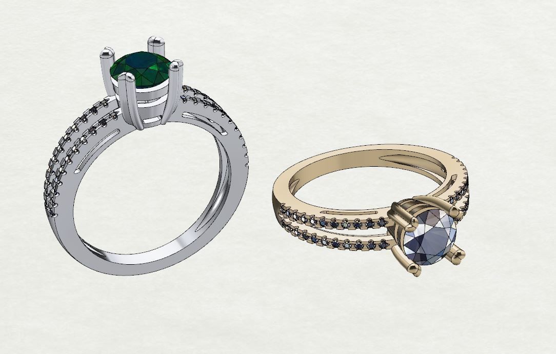 ring with blue round sapphire and diamonds 3D print model_2