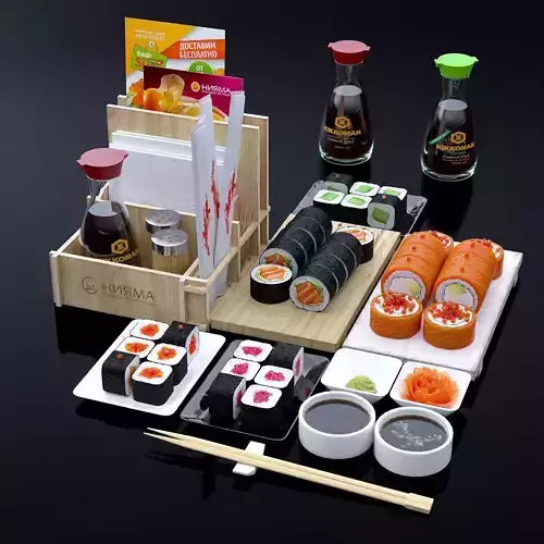 Sushi set roll with salmon and caviar 3D model