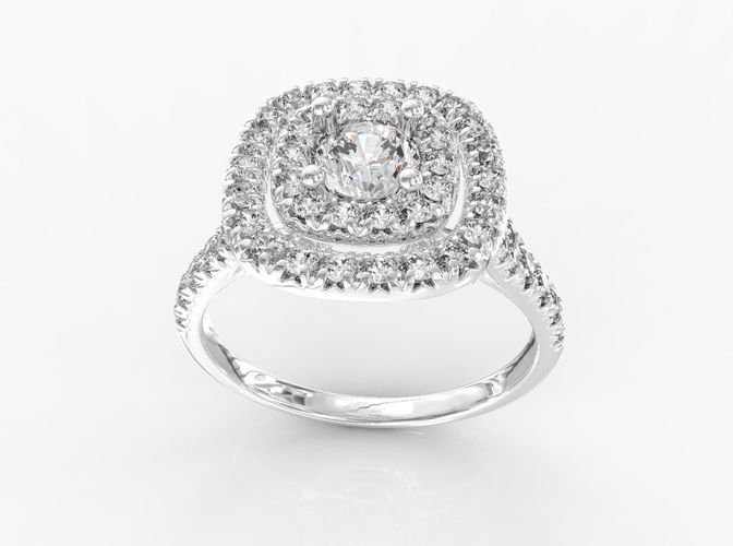 RING002 diamond halo engagement ring 3D print model