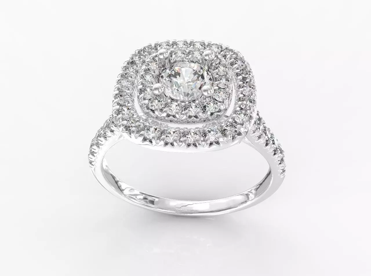 RING002 diamond halo engagement ring 3D print model_0