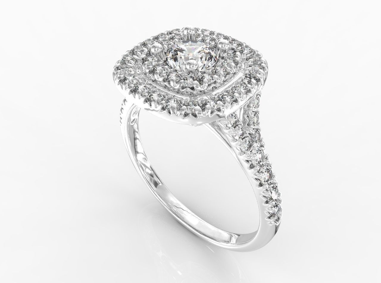 RING002 diamond halo engagement ring 3D print model_1