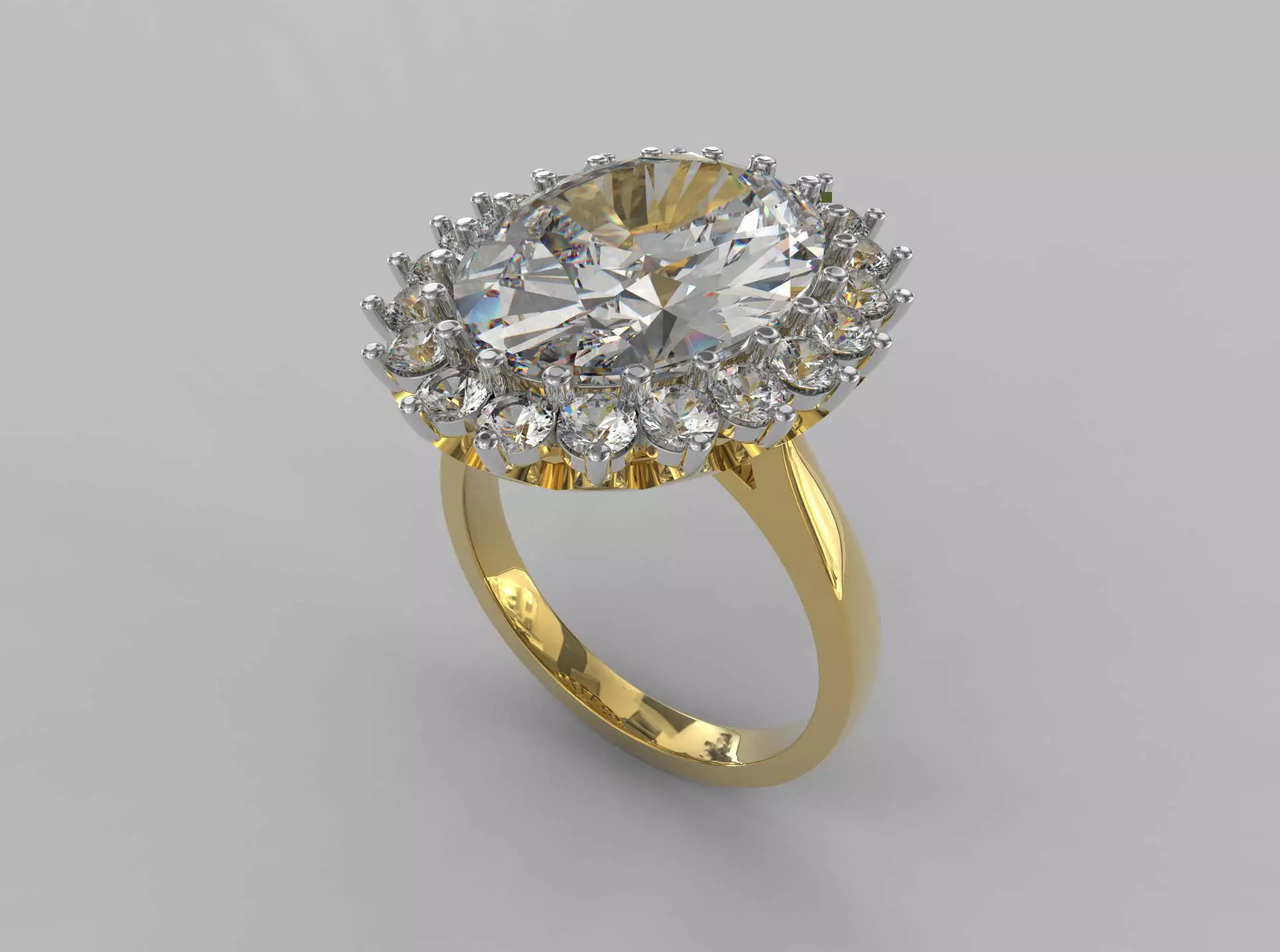 Ring003 oval diamond ring gold 3D print model_0