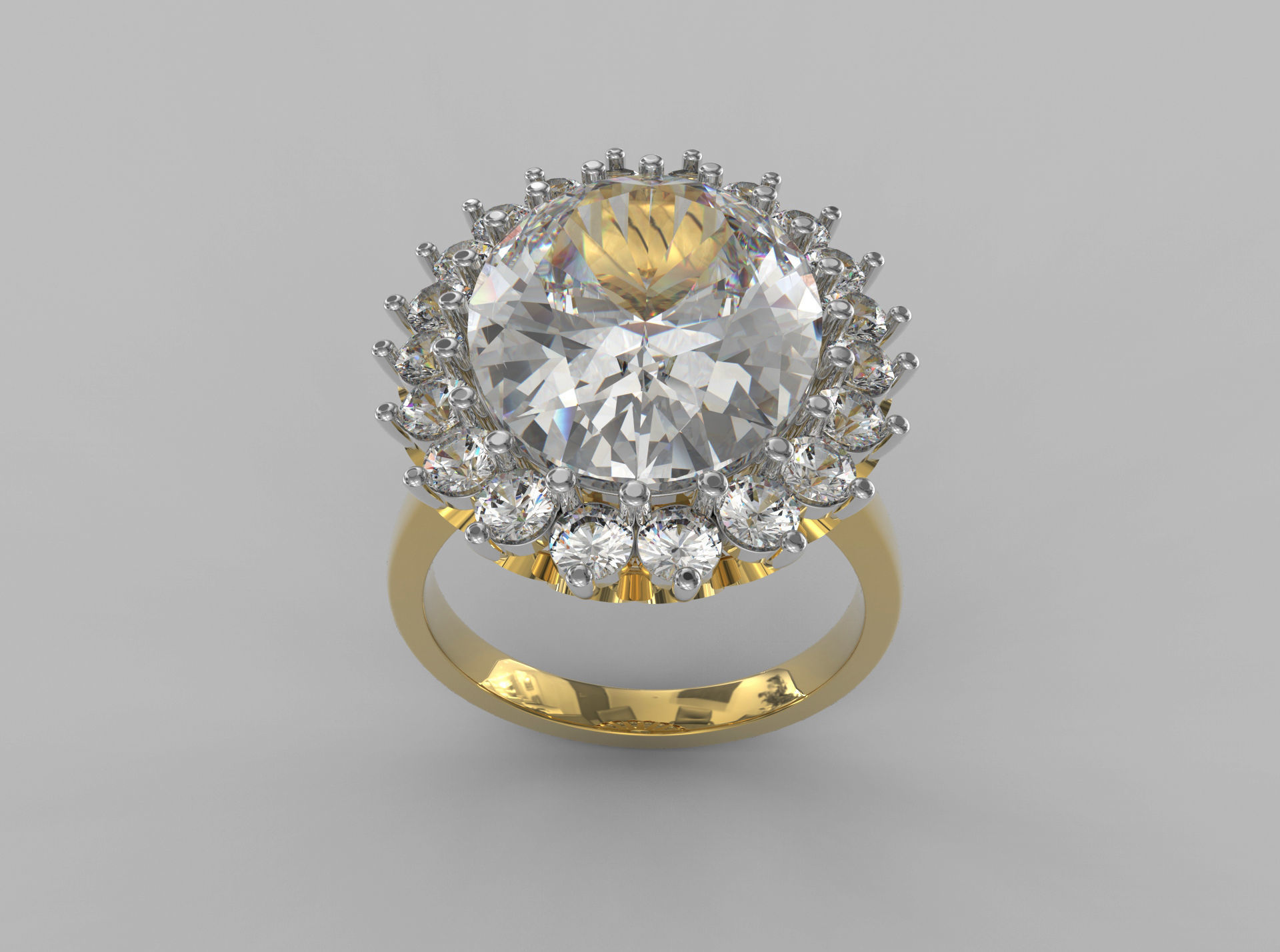 Ring003 oval diamond ring gold 3D print model_1