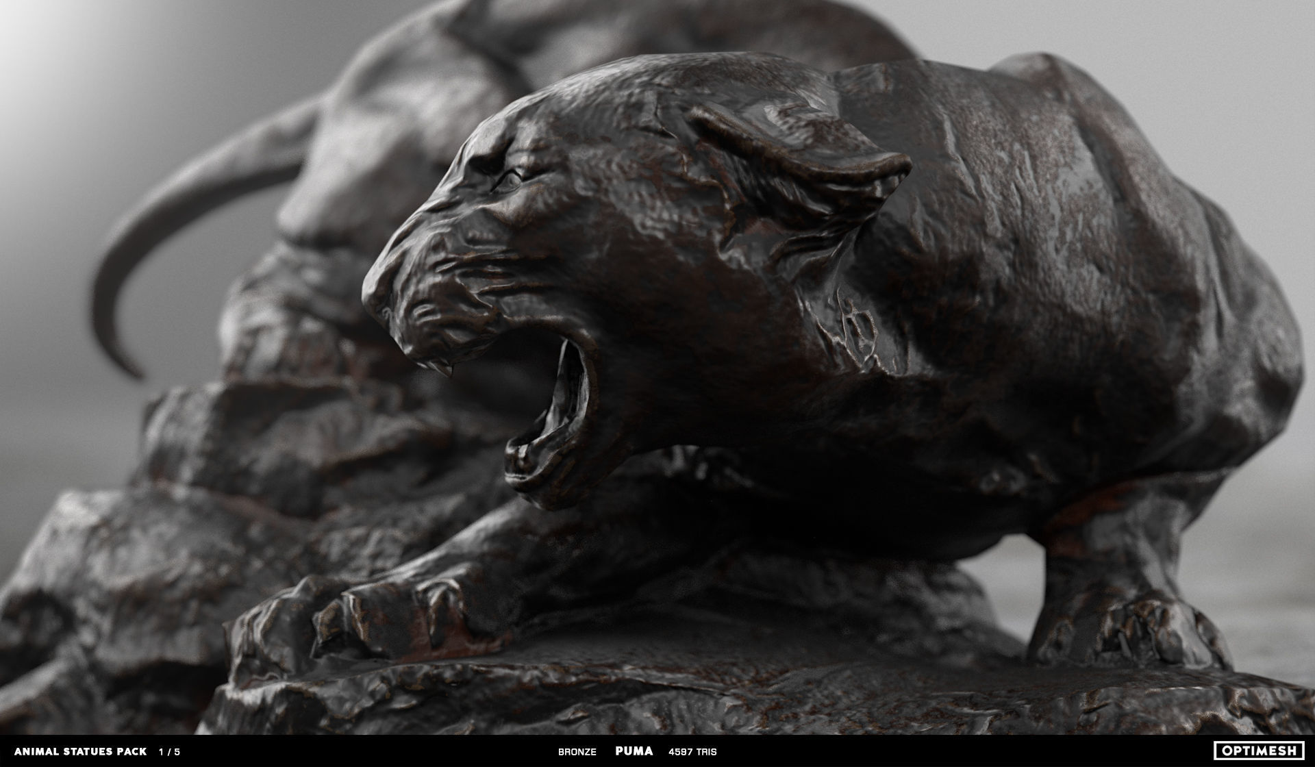 Puma wild cat Statue - 3D PBR model Low-poly 3D model_7