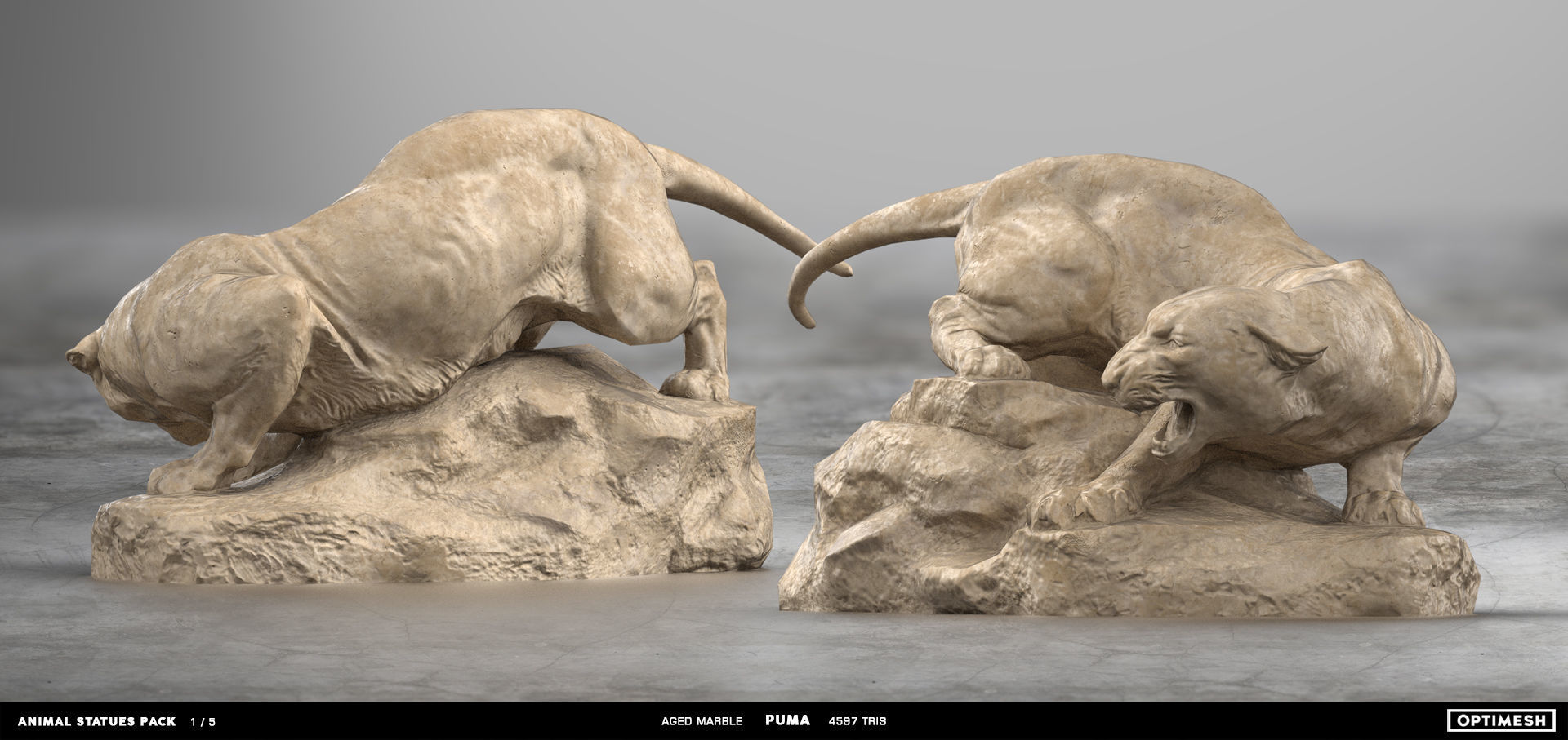 Puma wild cat Statue - 3D PBR model Low-poly 3D model_3