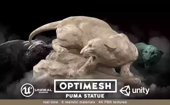 Puma wild cat Statue - 3D PBR model Low-poly 3D model