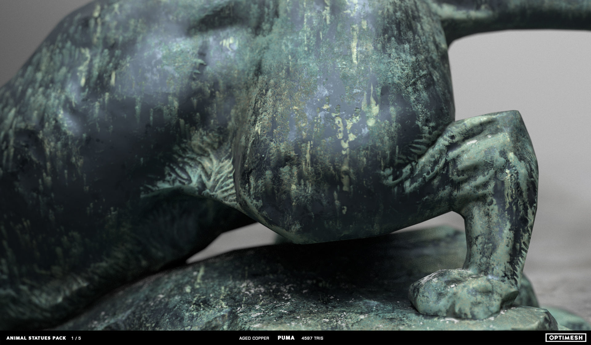 Puma wild cat Statue - 3D PBR model Low-poly 3D model_8