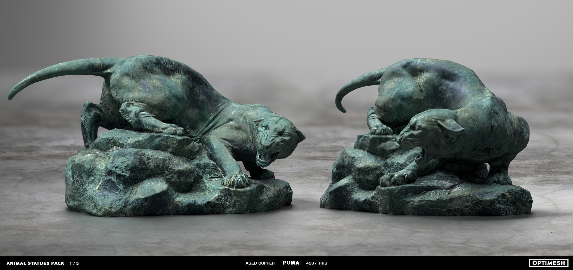 Puma wild cat Statue - 3D PBR model Low-poly 3D model_2