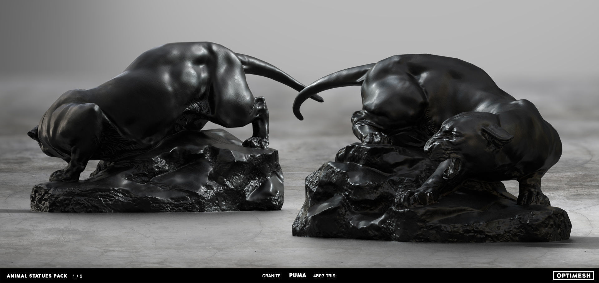 Puma wild cat Statue - 3D PBR model Low-poly 3D model_6