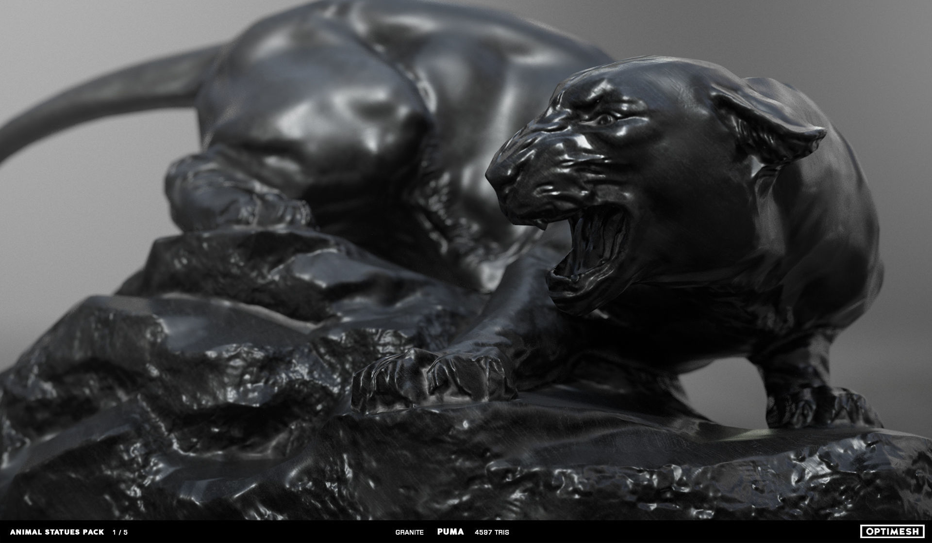 Puma wild cat Statue - 3D PBR model Low-poly 3D model_12
