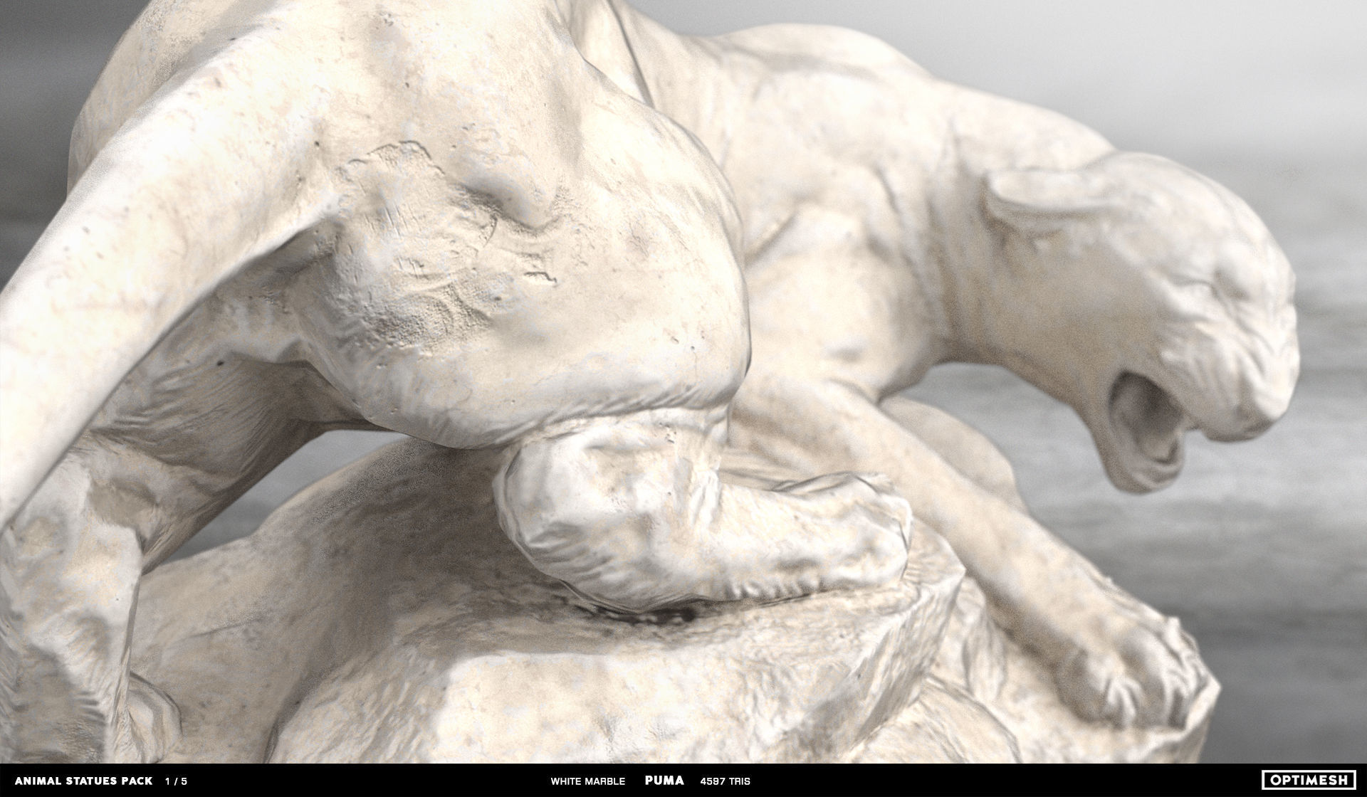 Puma wild cat Statue - 3D PBR model Low-poly 3D model_9