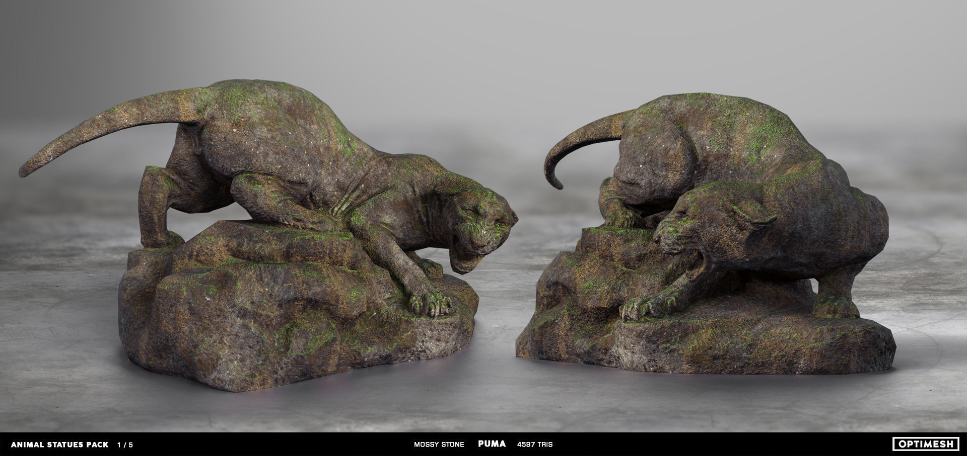 Puma wild cat Statue - 3D PBR model Low-poly 3D model_1