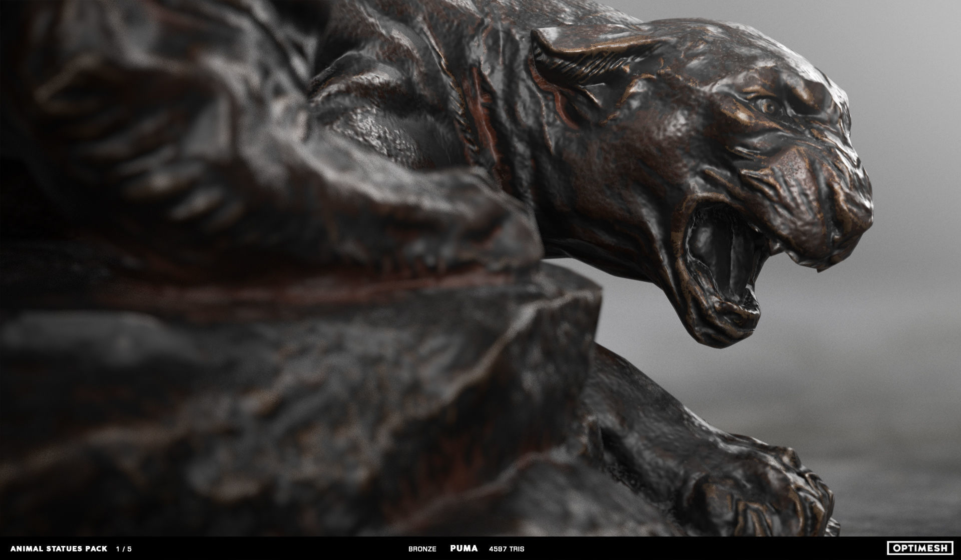 Puma wild cat Statue - 3D PBR model Low-poly 3D model_10