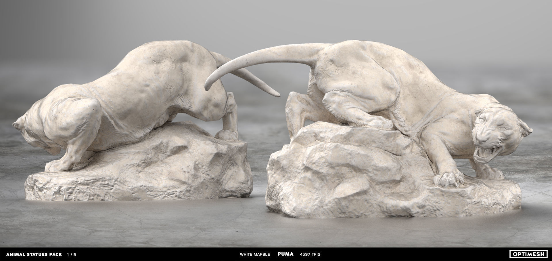 Puma wild cat Statue - 3D PBR model Low-poly 3D model_4