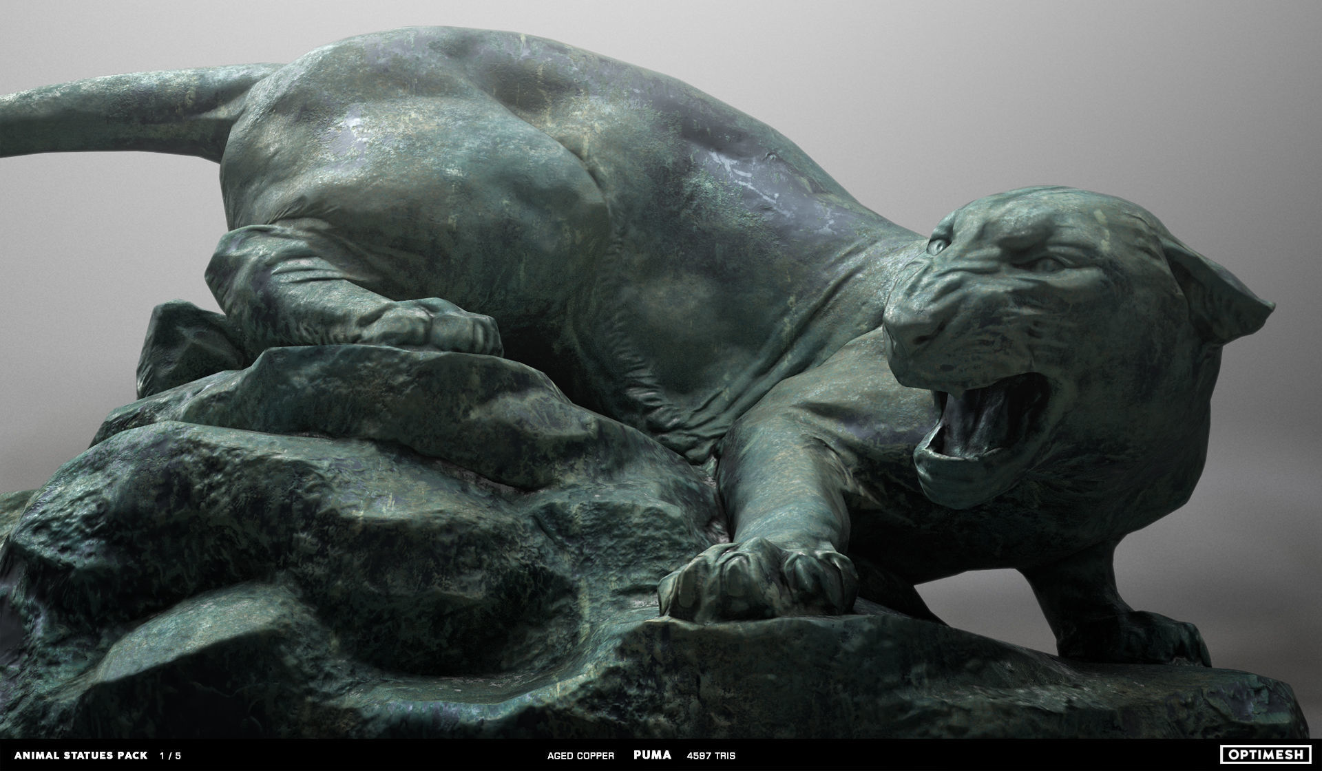 Puma wild cat Statue - 3D PBR model Low-poly 3D model_13