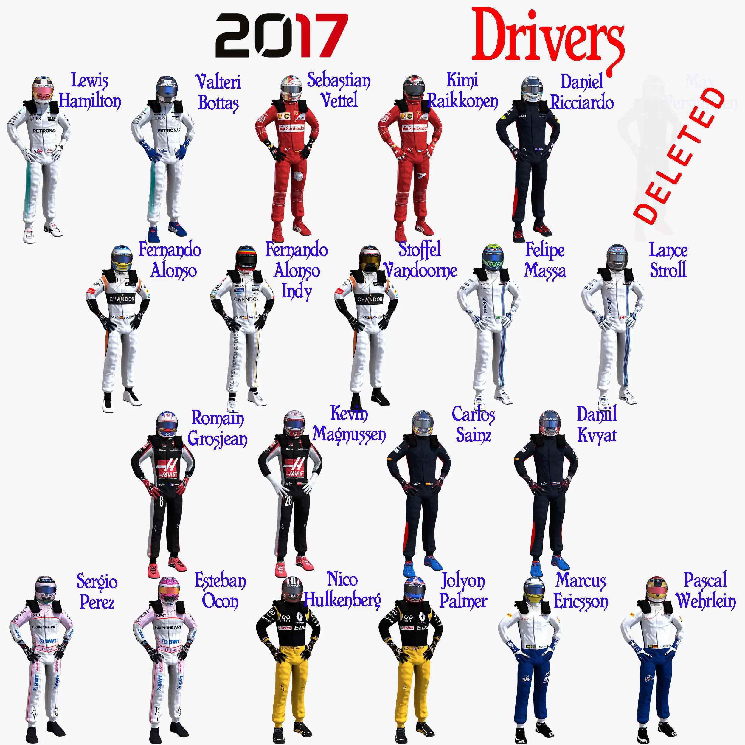 Drivers 2017 Formula 1 Low-poly 3D model