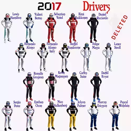 Drivers 2017 Formula 1 Low-poly 3D model