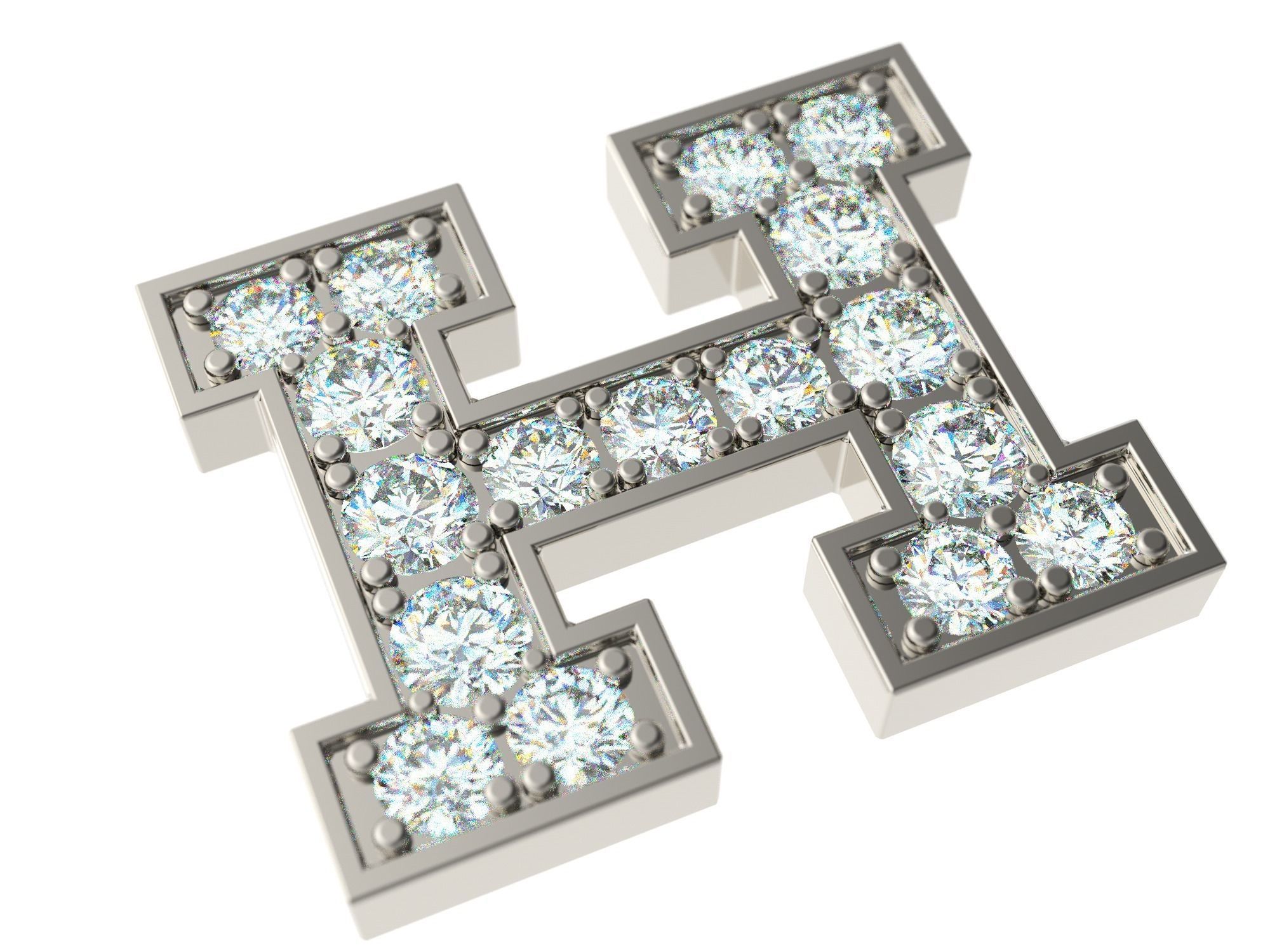 Letter H with diamonds 3D print model_0