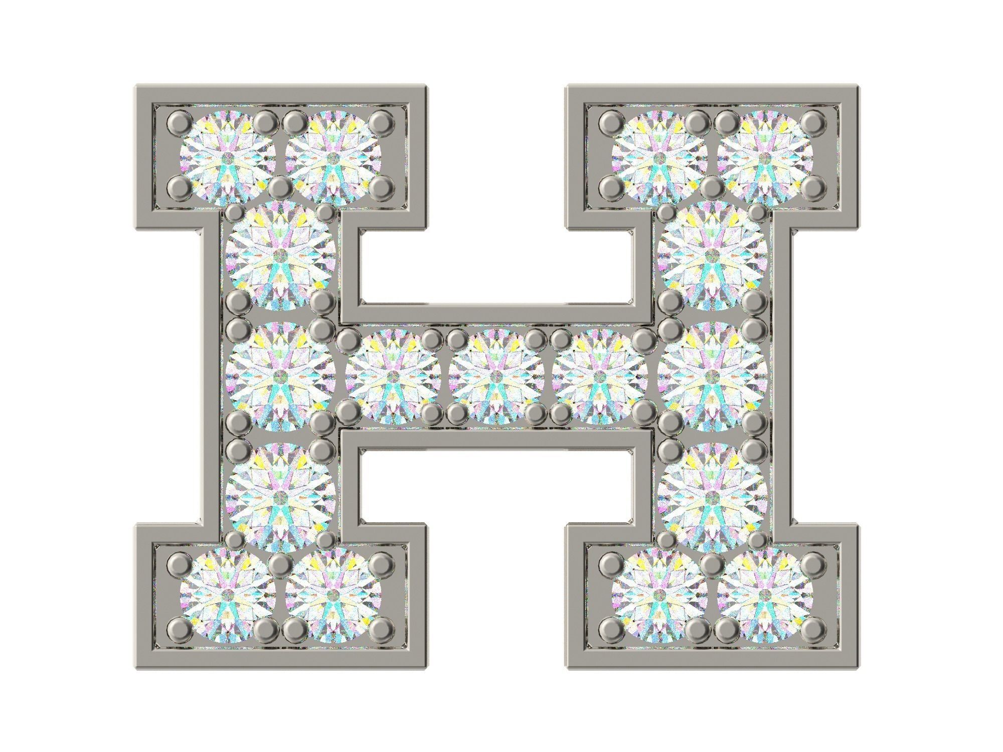 Letter H with diamonds 3D print model_1