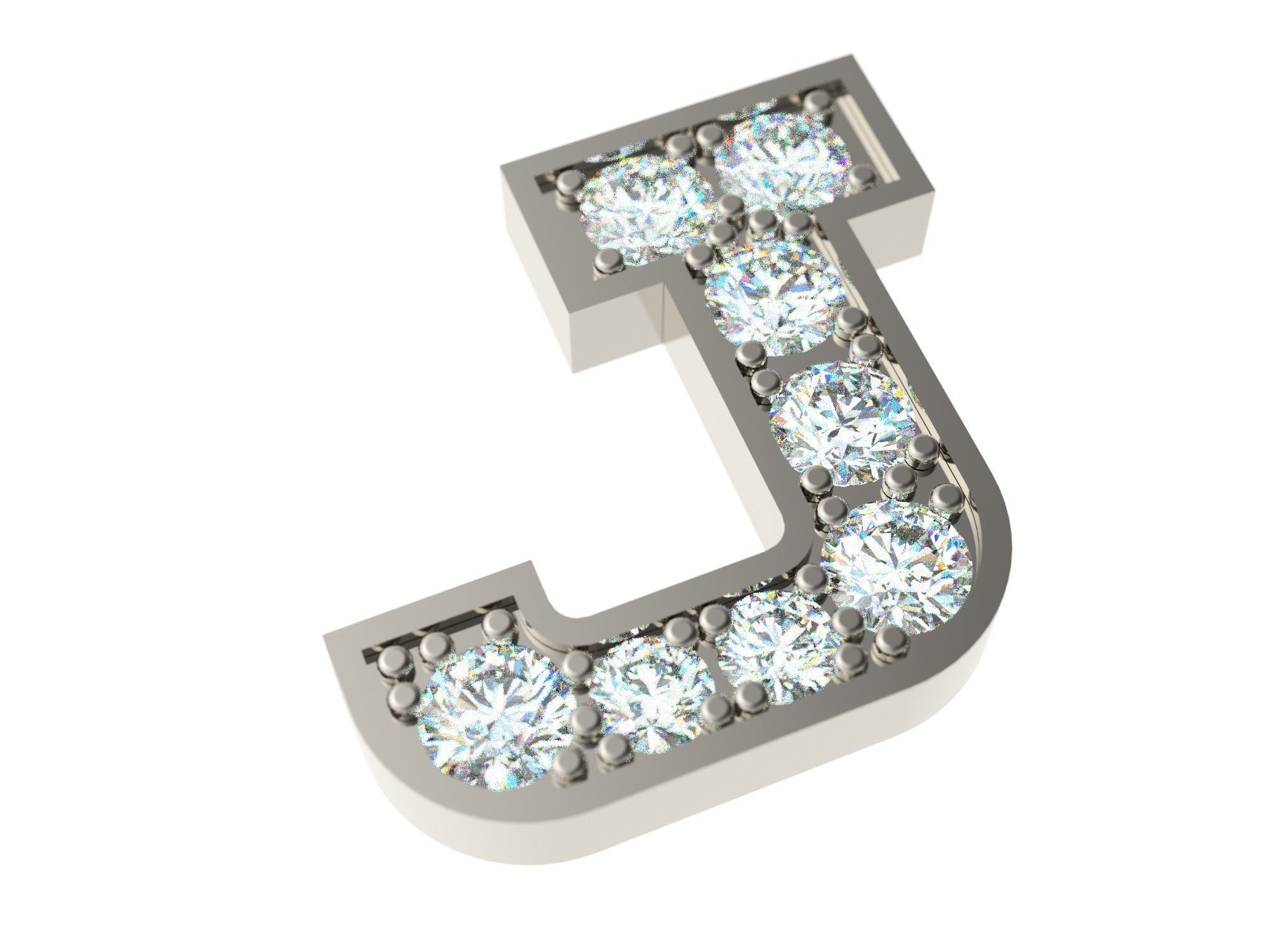 Letter J with diamonds 3D print model_0