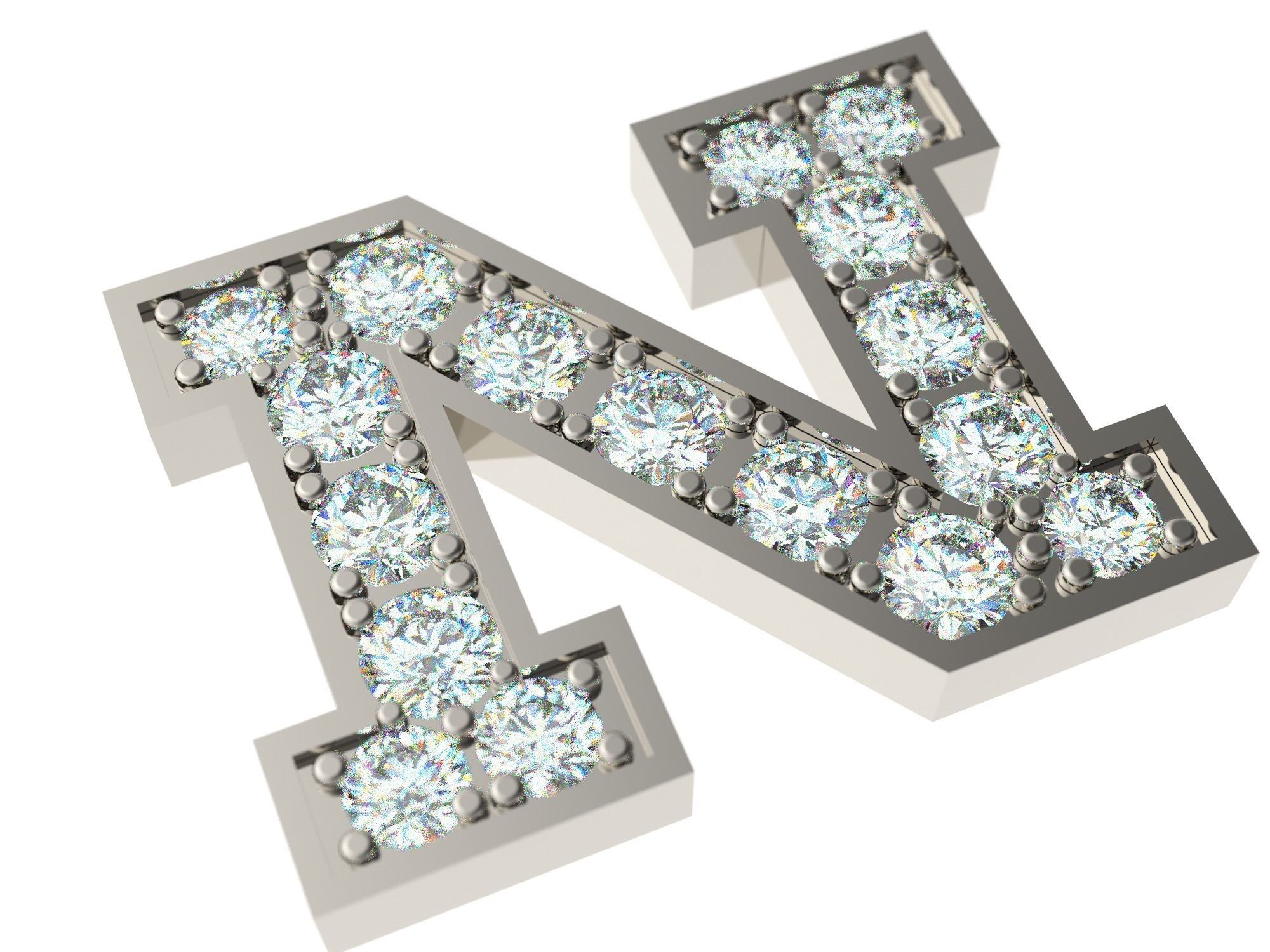 Letter N with diamonds 3D print model_0