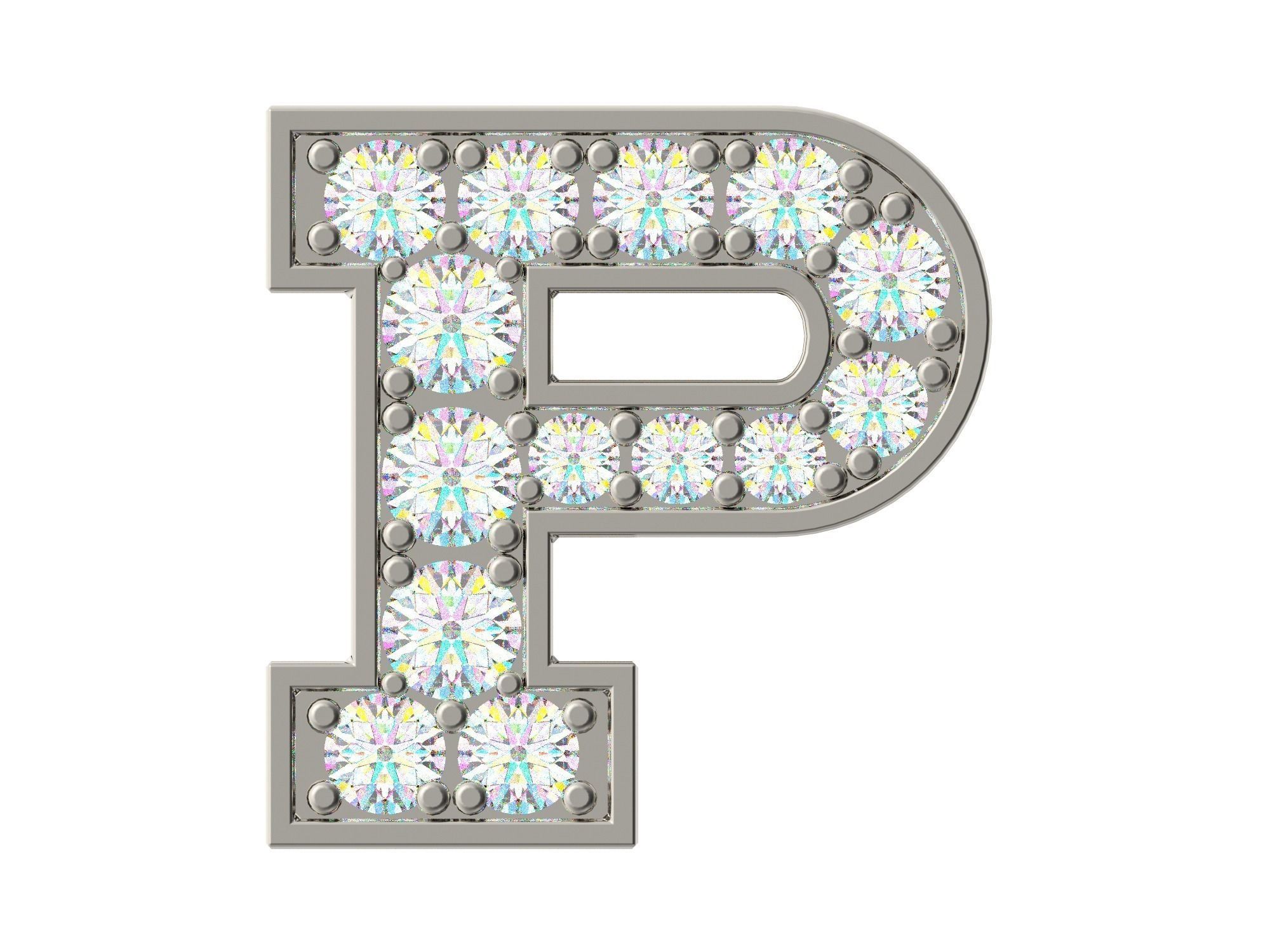 Letter P with diamonds 3D print model_1