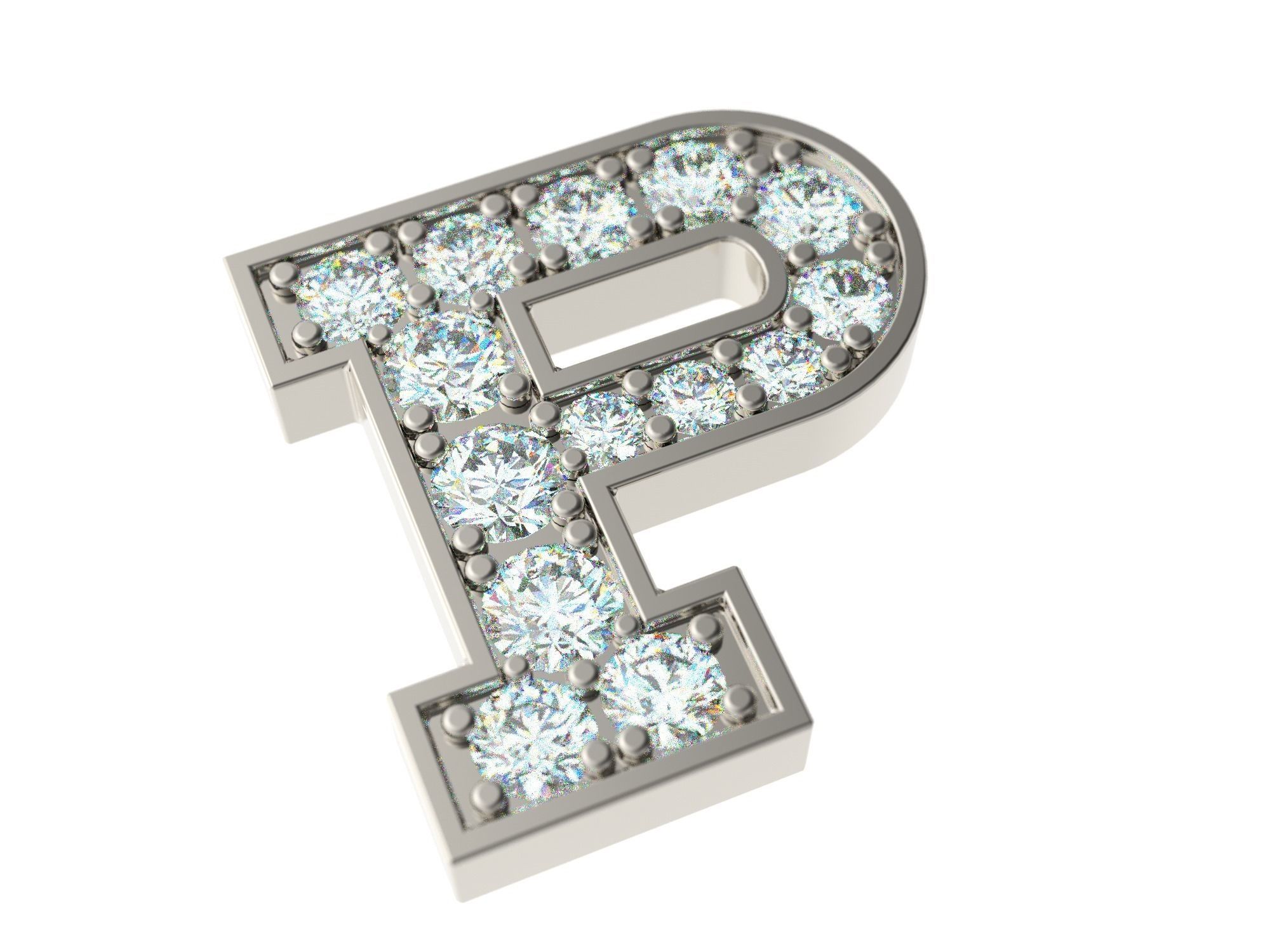 Letter P with diamonds 3D print model_0