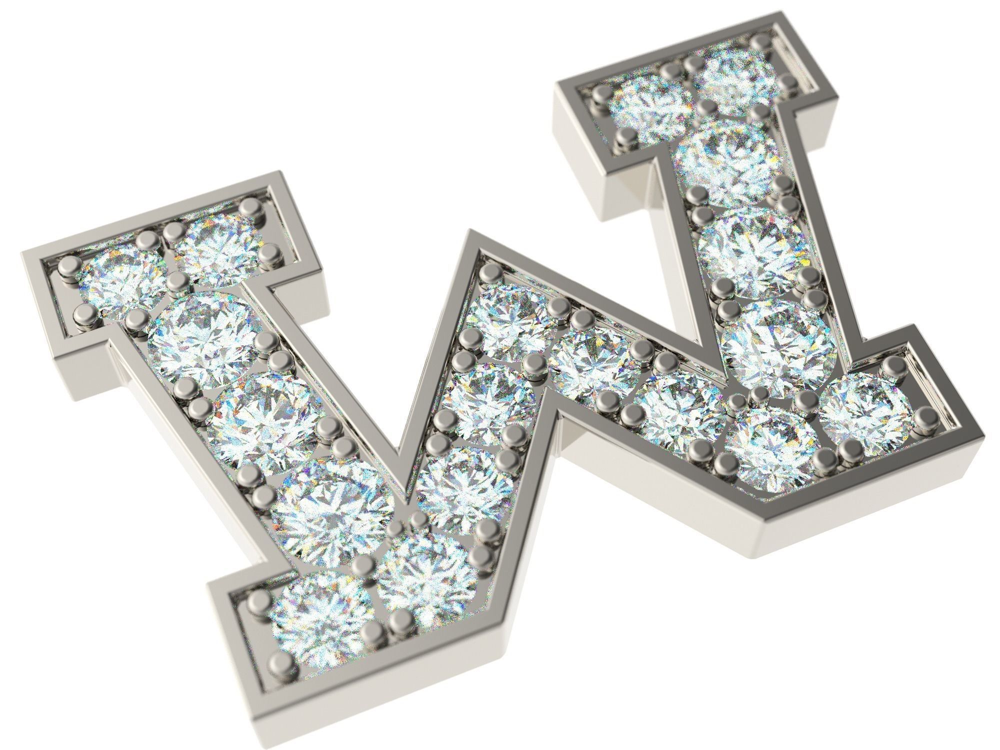 Letter W with diamonds 3D print model_0