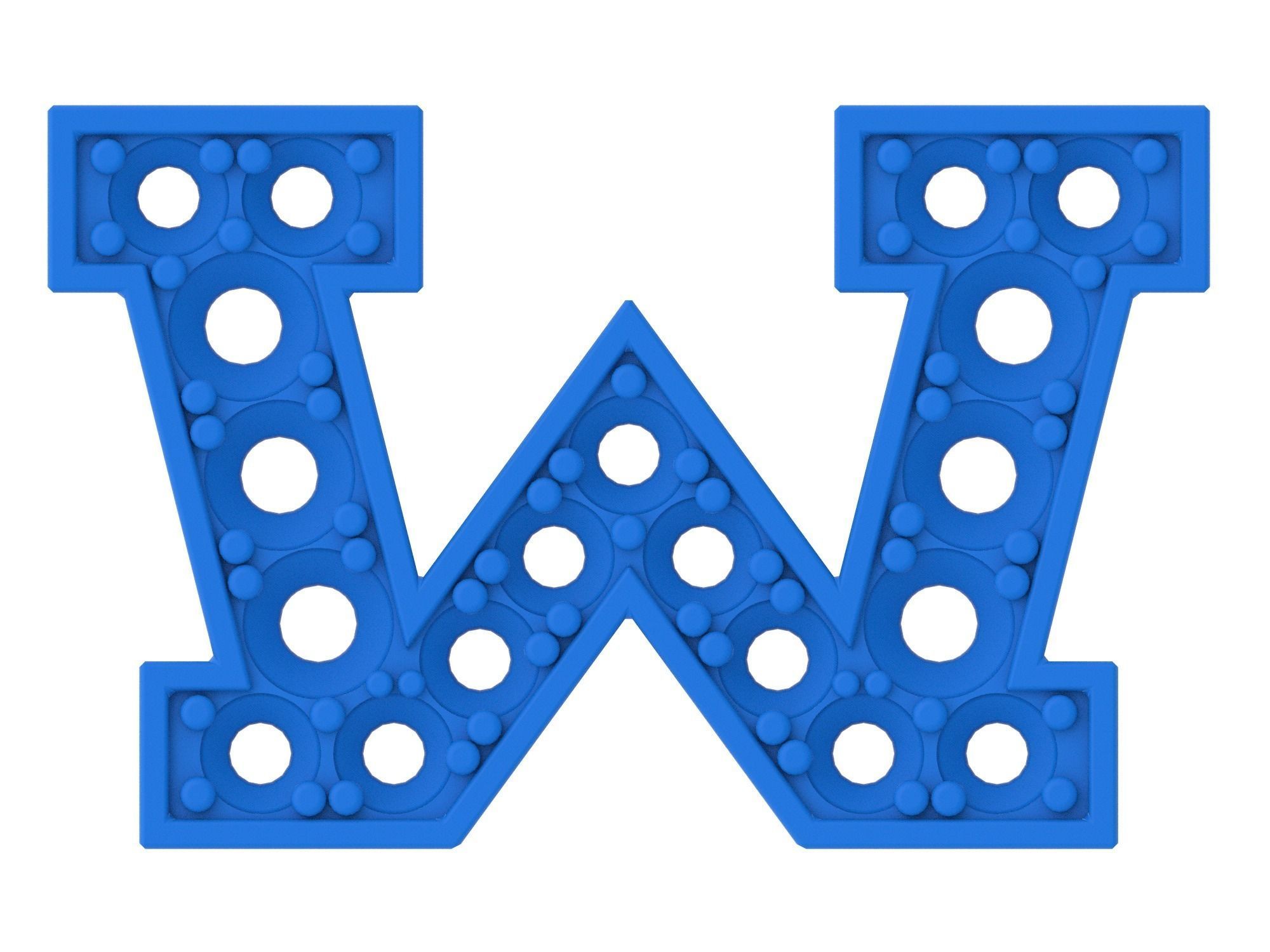 Letter W with diamonds 3D print model_2