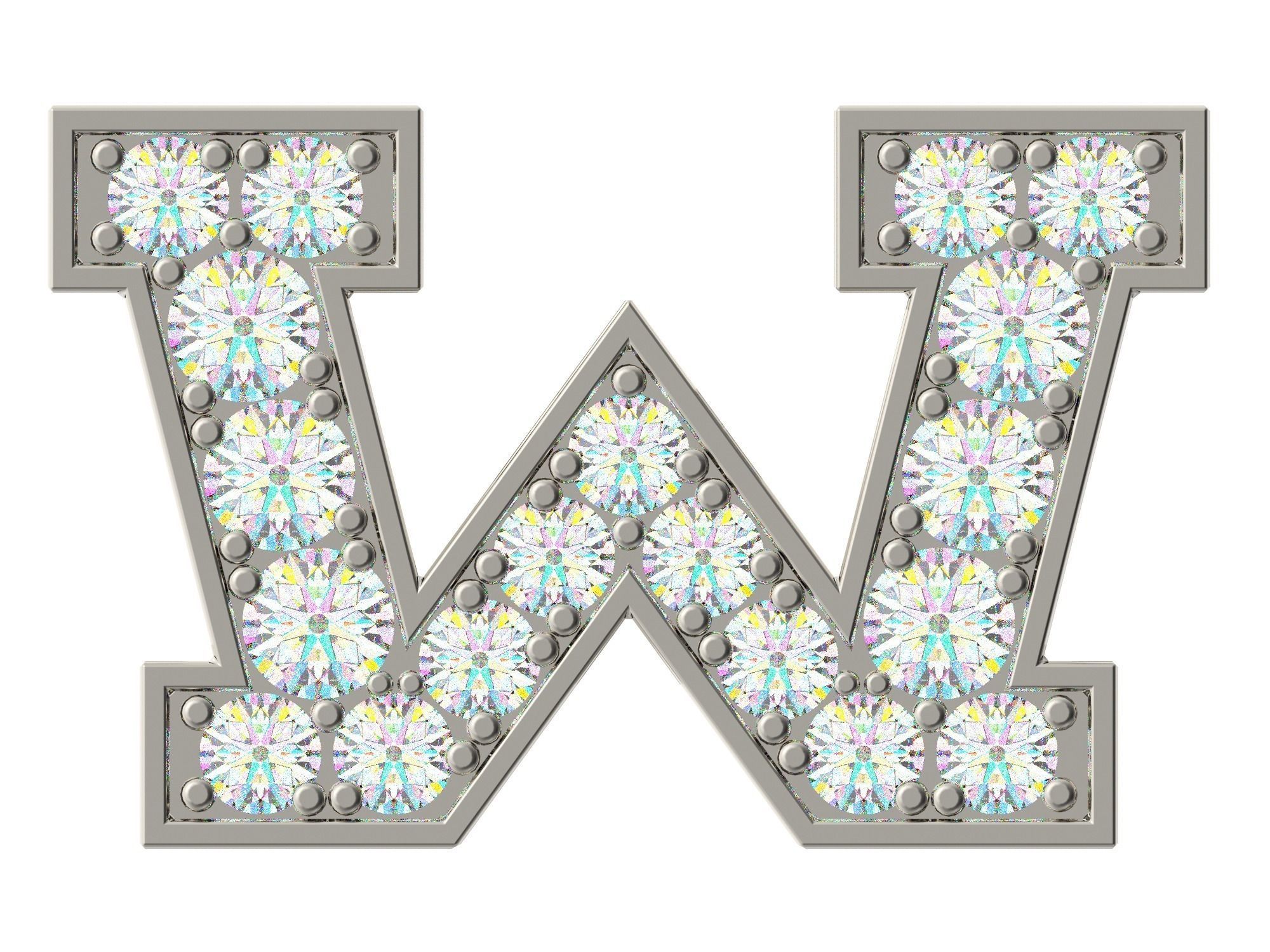 Letter W with diamonds 3D print model_1
