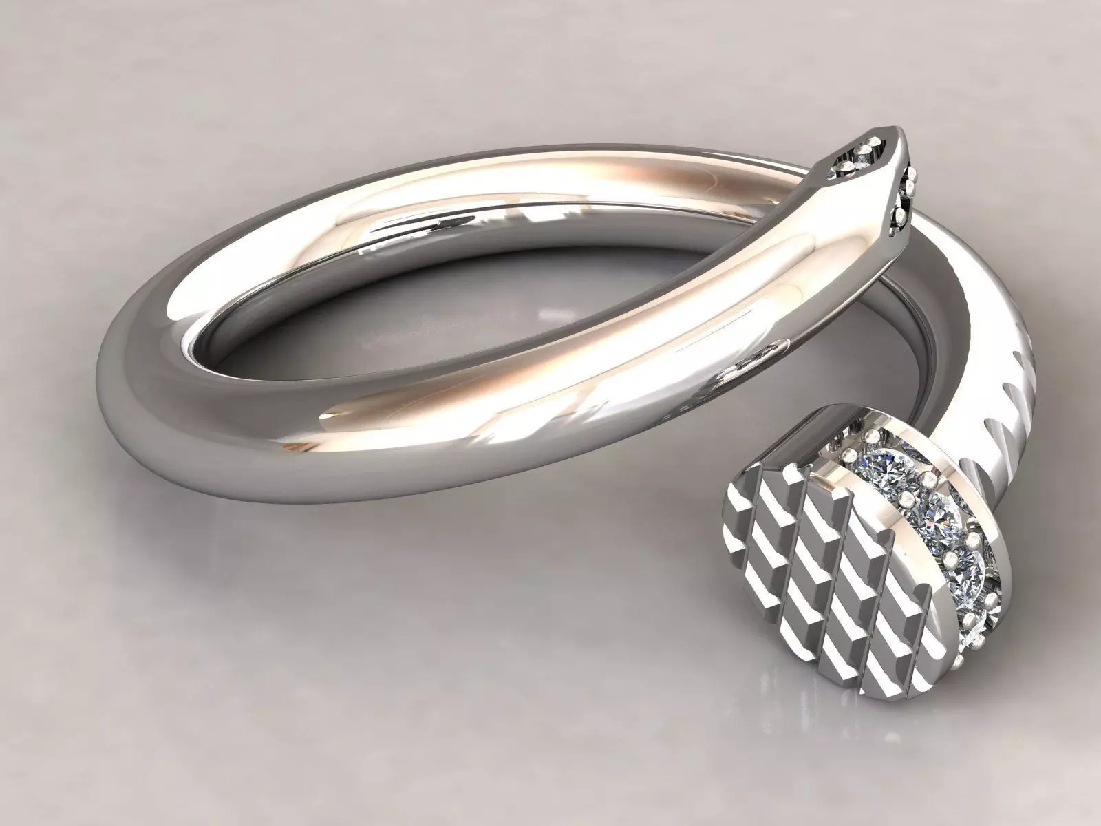 kengkod21 silver ring with diamonds 3D print model