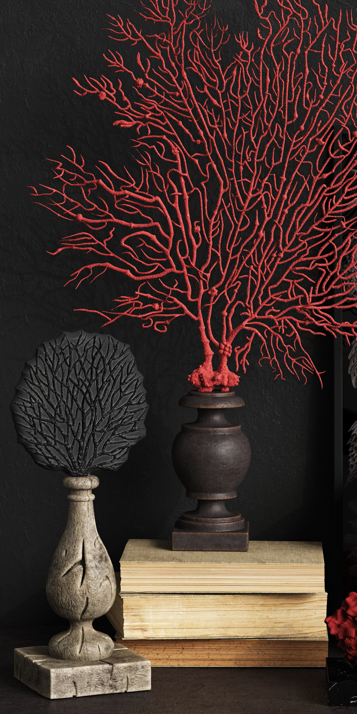 Coral Set 2 vases and plants 3D model_3