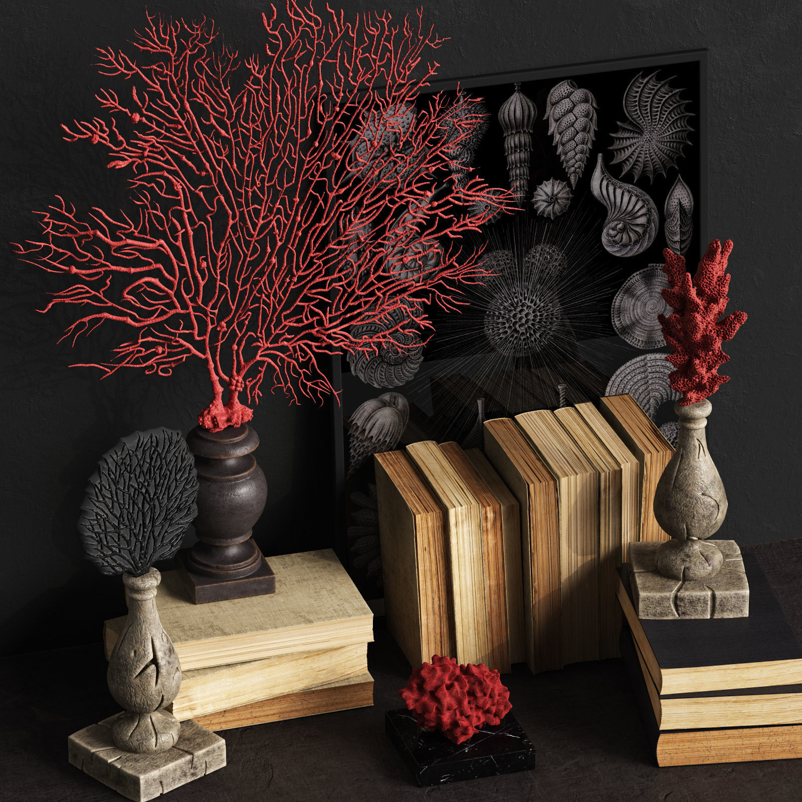 Coral Set 2 vases and plants 3D model_1