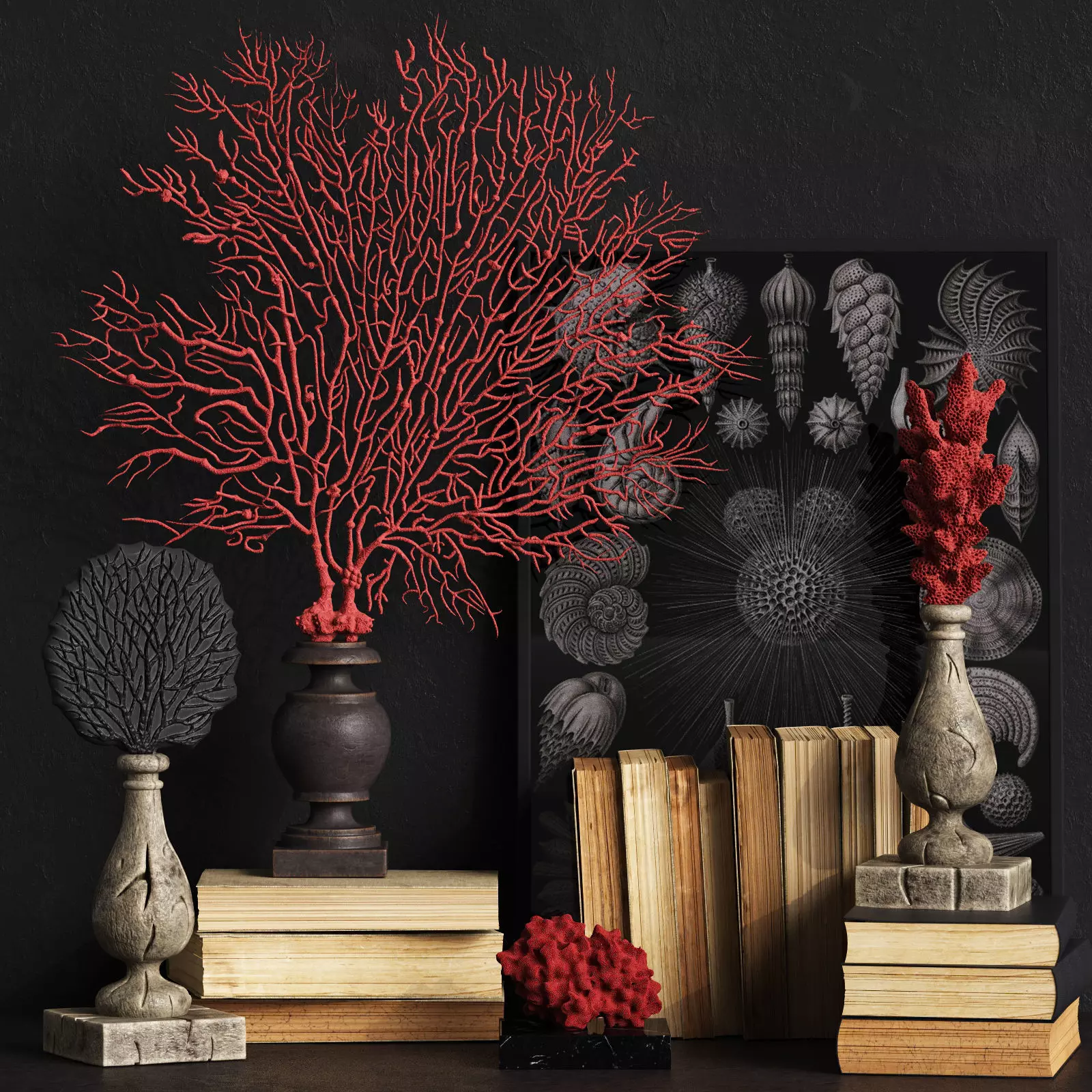 Coral Set 2 vases and plants 3D model_0